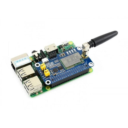 Waveshare SX1262 LoRa HAT for Raspberry Pi Long-Range Data Transmission, 868MHz – compact HAT mounted on Raspberry Pi with antenna for 5km LoRa links
