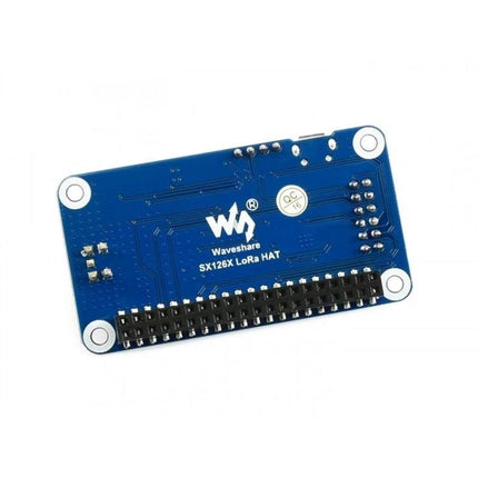 Waveshare SX1262 LoRa HAT for Raspberry Pi Long-Range Data Transmission, 868MHz blue PCB HAT showing 40-pin header and mounting holes