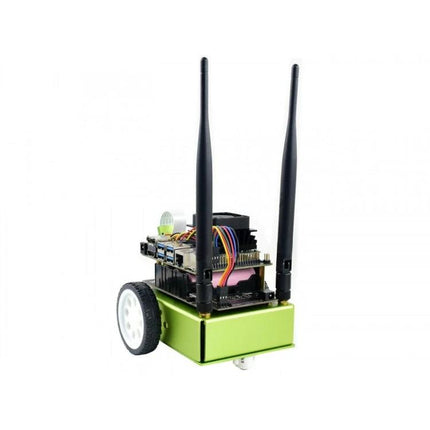 Waveshare JetBot AI Kit for DIY Smart Robot Projects small green two-wheel AI robot with Jetson Nano and antennas