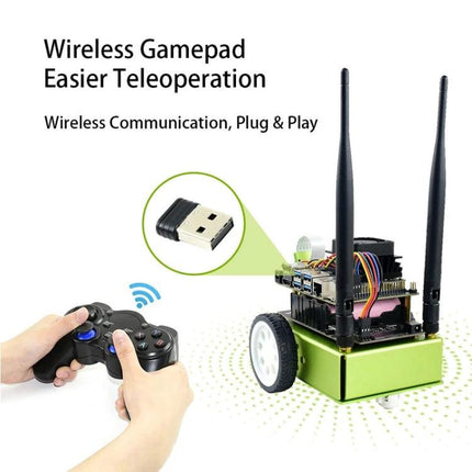 Waveshare JetBot AI Kit for DIY Smart Robot Projects with wireless gamepad for teleoperation and USB receiver