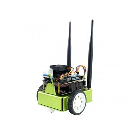 Waveshare JetBot AI Kit for DIY Smart Robot Projects small green autonomous robot with Jetson Nano, dual antennas, camera and wheels