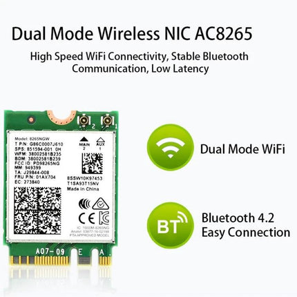 Waveshare JetBot AI Kit Accessories for Jetson Nano with US Plug - dual mode WiFi AC8265 card showing Bluetooth 4.2 and WiFi connectivity