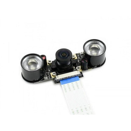 Waveshare Wide-Angle Infrared Camera for Low-Light Imaging mounted module with dual IR LEDs and flexible ribbon cable