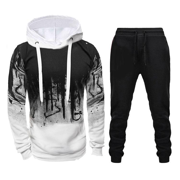 Casual Loose Fit Printed Hoodie and Sweatpants Set for Men