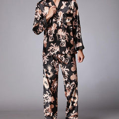 Elegant Silk Long Sleeve Men's Sleepwear Set