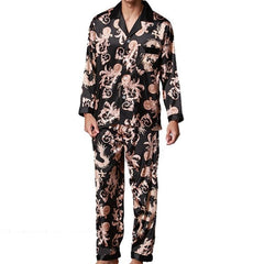 Elegant Silk Long Sleeve Men's Sleepwear Set