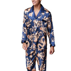 Elegant Silk Long Sleeve Men's Sleepwear Set