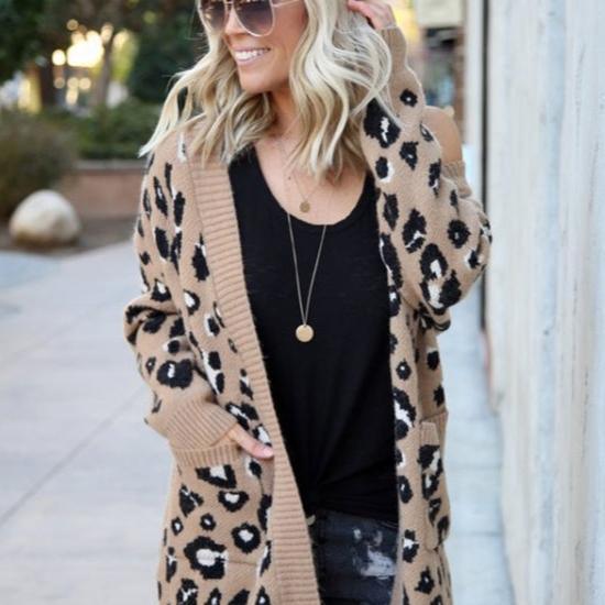 Chic Leopard Print Knit Cardigan Sweater