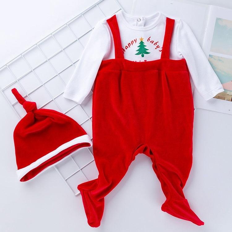 Baby Holiday Velvet One-Piece Romper with Long Sleeves