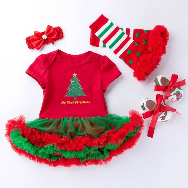 Baby Christmas Clothes Short-Sleeved Cartoon Print Dress Delight