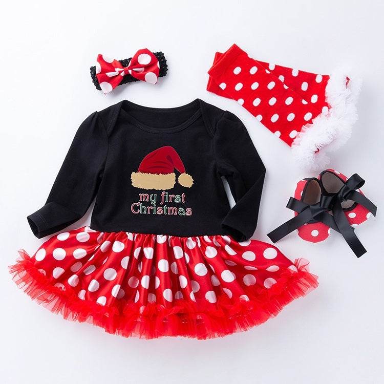 Christmas High Quality Cotton Circle Dot Dress Girl Suit