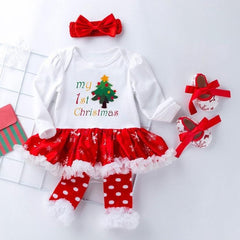 Candy-Colored Snowflake Baby Dress Set - Four-Piece Long Sleeve Outfit for 0-2 Years