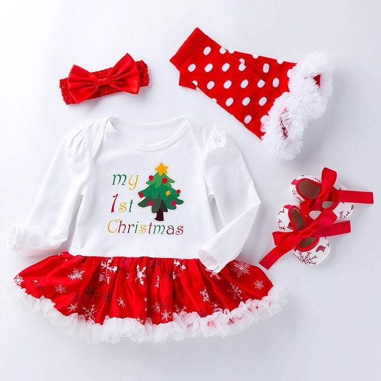 Four-Piece Baby Snowflake Long-Sleeved Dress Candy 59