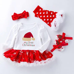 Candy-Colored Snowflake Baby Dress Set - Four-Piece Long Sleeve Outfit for 0-2 Years