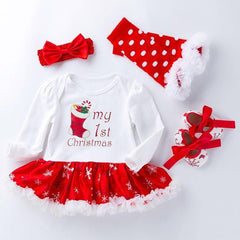 Candy-Colored Snowflake Baby Dress Set - Four-Piece Long Sleeve Outfit for 0-2 Years