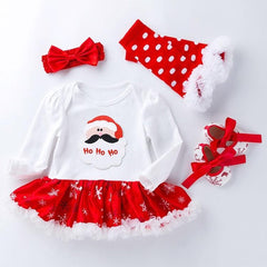 Candy-Colored Snowflake Baby Dress Set - Four-Piece Long Sleeve Outfit for 0-2 Years