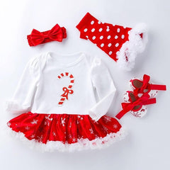 Candy-Colored Snowflake Baby Dress Set - Four-Piece Long Sleeve Outfit for 0-2 Years