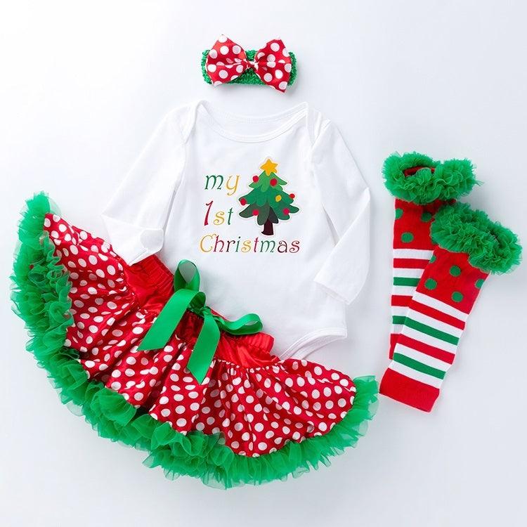 Baby Christmas Long Sleeve Cartoon Romper Net Gauze Tutu Set (Color:Santa Claus Size:66), 59, 66, 73, 80 