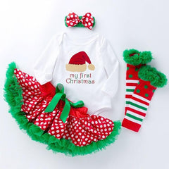 Santa Claus Baby Christmas Long Sleeve Tulle Romper Set (Size: 66)