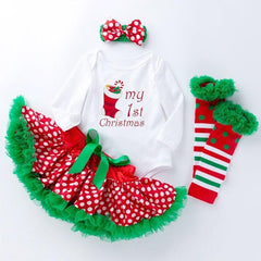 Santa Claus Baby Christmas Long Sleeve Tulle Romper Set (Size: 66)