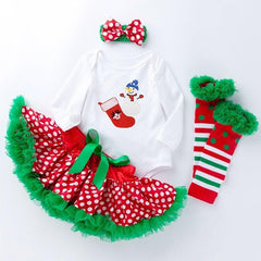 Santa Claus Baby Christmas Long Sleeve Tulle Romper Set (Size: 66)