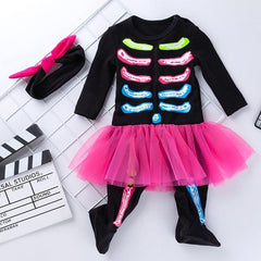 Costume de crâne à manches longues d'Halloween Vêtements pour enfants Vêtements pour bébés Vêtements pour bébés Costume de groupe une pièce