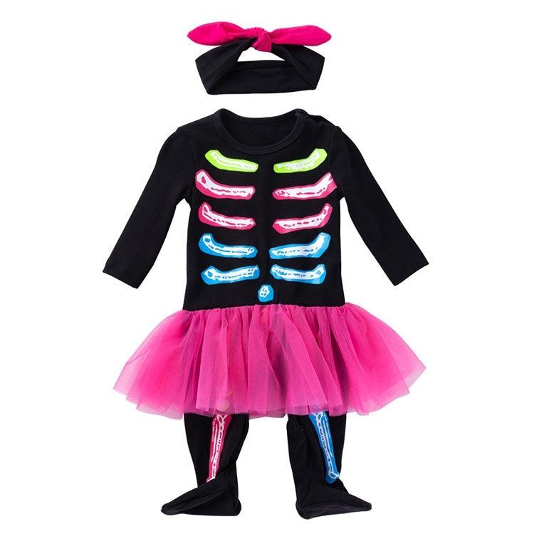 Infant Halloween Skull Costume - Long-sleeved One-piece Outfit for Babies 0-2 Years