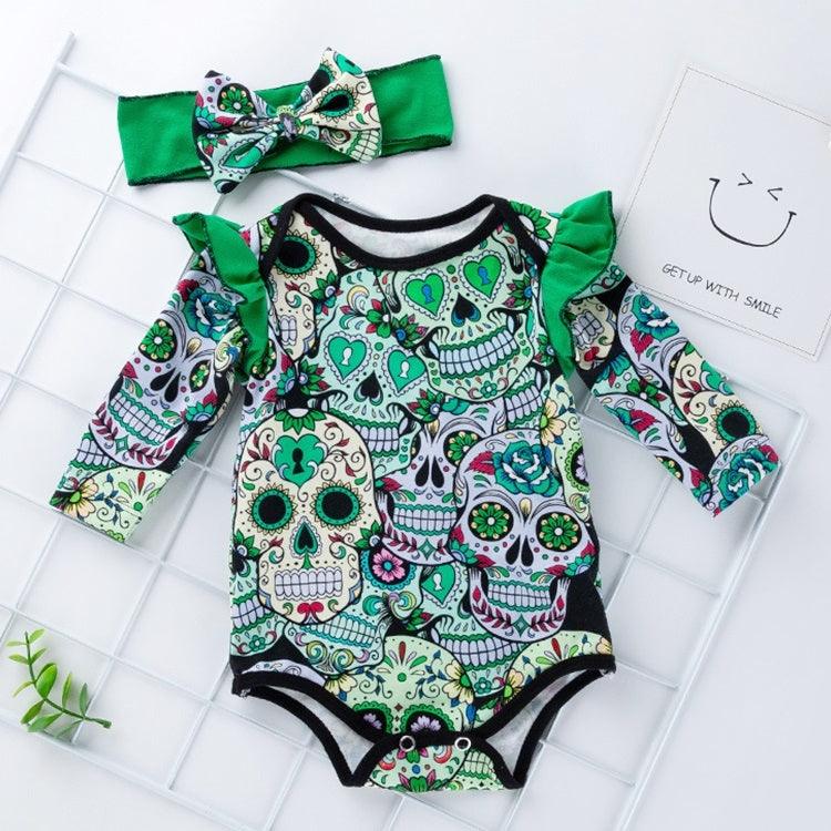 Infant Halloween Skull Print Long-sleeved One-piece Outfit