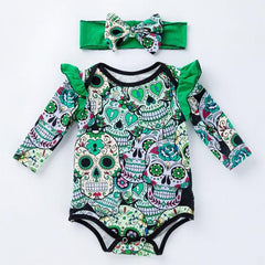 Infant Halloween Skull Print Long-sleeved One-piece Outfit