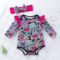 Infant Halloween Skull Print Long-sleeved One-piece Outfit