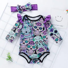 Infant Halloween Skull Print Long-sleeved One-piece Outfit