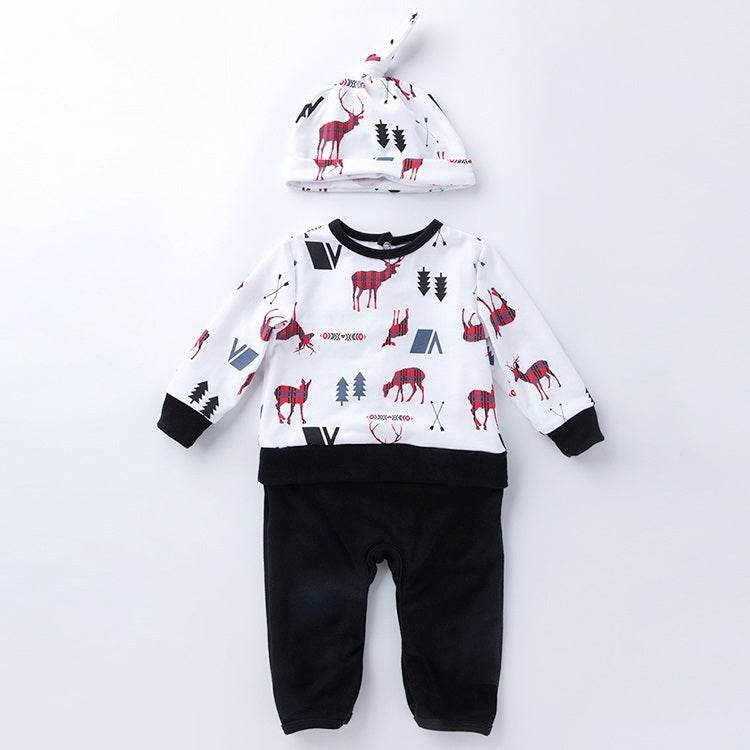 Two-Piece Baby Long-Sleeved Cartoon Jumpsuit Hat 59 66 73 80