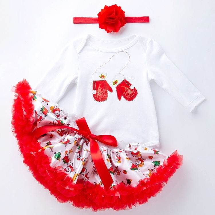 Baby Long Sleeve Cartoon Romper Net Yarn Tutu Set