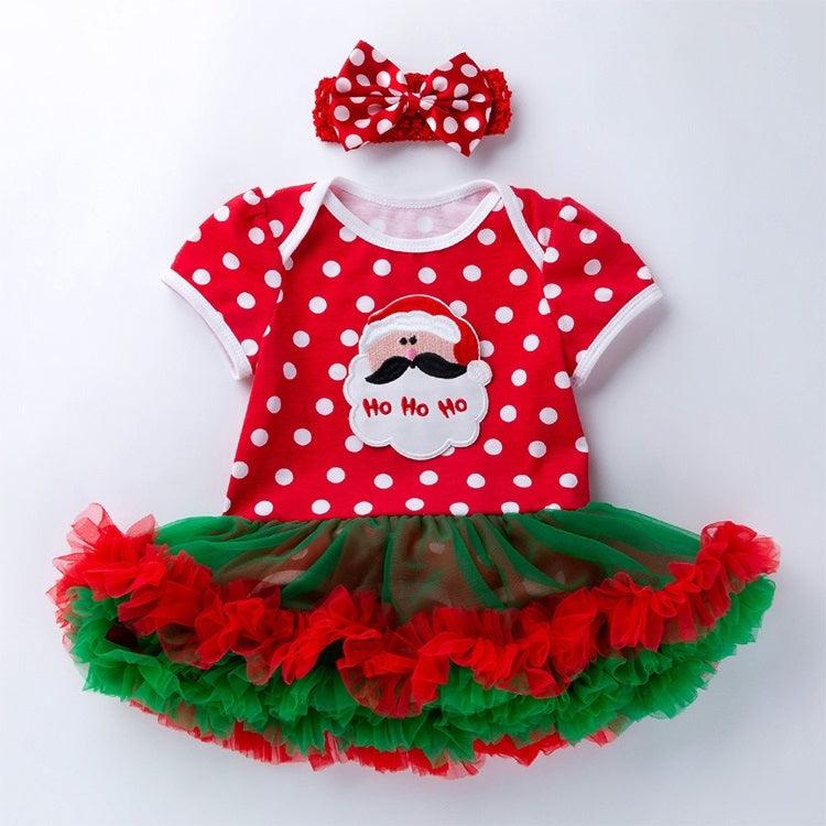 Festive Red Santa Claus Baby Short-Sleeved Cartoon Romper with Tutu Skirt - Size 59