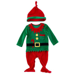 Christmas Infant Long-Sleeve Santa Claus Jumpsuit and Hat Set