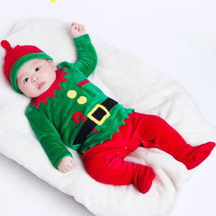 Christmas Infant Long-Sleeve Santa Claus Jumpsuit and Hat Set