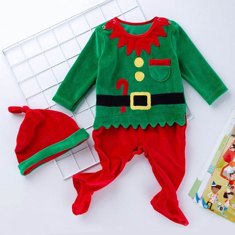 Christmas Baby Long-Sleeved Cartoon Santa Claus Jumpsuit Hat