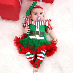 Holiday-Themed Baby Tutu Romper Set with Short Sleeves