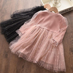 Girls Glittery Puff Sleeve Knit Skirt Dress