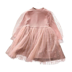 Girls Glittery Puff Sleeve Knit Skirt Dress