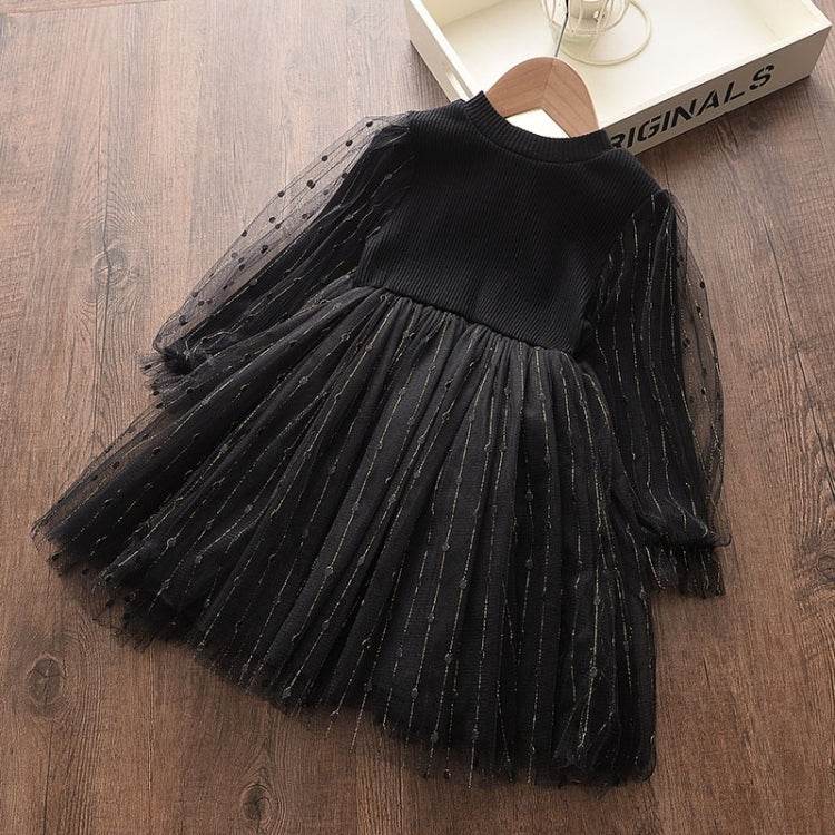 Girls Sequined Puff Sleeve Knitted Yarn Skirt 90-130 Fashion