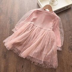 Girls Glittery Puff Sleeve Knit Skirt Dress