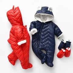 Fleece-Lined Hooded Jumpsuit with Zipper Closure