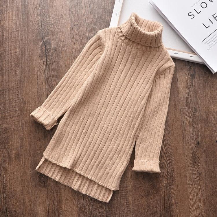 Girls' Cozy Mid-Length Turtleneck Sweater for Autumn and Winter