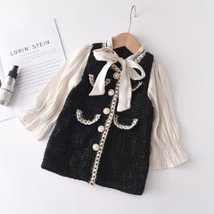 Girls Elegant Pearl-Embellished Ruffle Dress