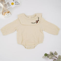 Cozy Autumn Squirrel Embroidery Cotton Baby Romper