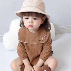 Cozy Autumn Squirrel Embroidery Cotton Baby Romper