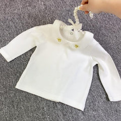 Embroidered Long Sleeve T-shirt for Baby Girls with Small Lapel Design Crown 66cm