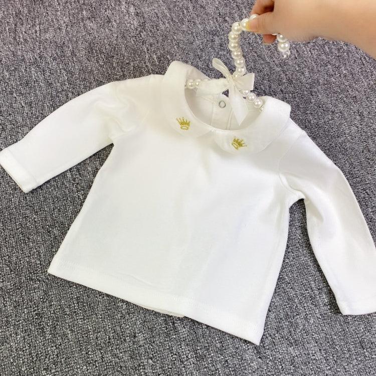 Embroidered Long Sleeve T-shirt for Baby Girls with Small Lapel Design Crown 73cm