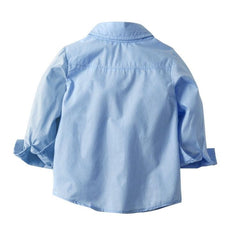 Kids' Stylish Long-Sleeve Shirt with Denim Suspenders and Trouser Set